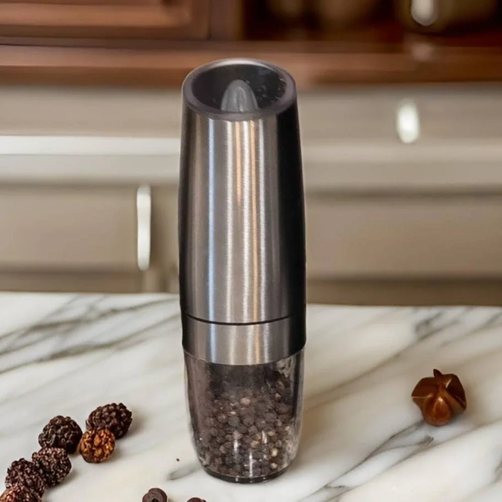 Automatic Electric Salt Pepper Grinder Peppercorn Silver Shaker Stainless Steel